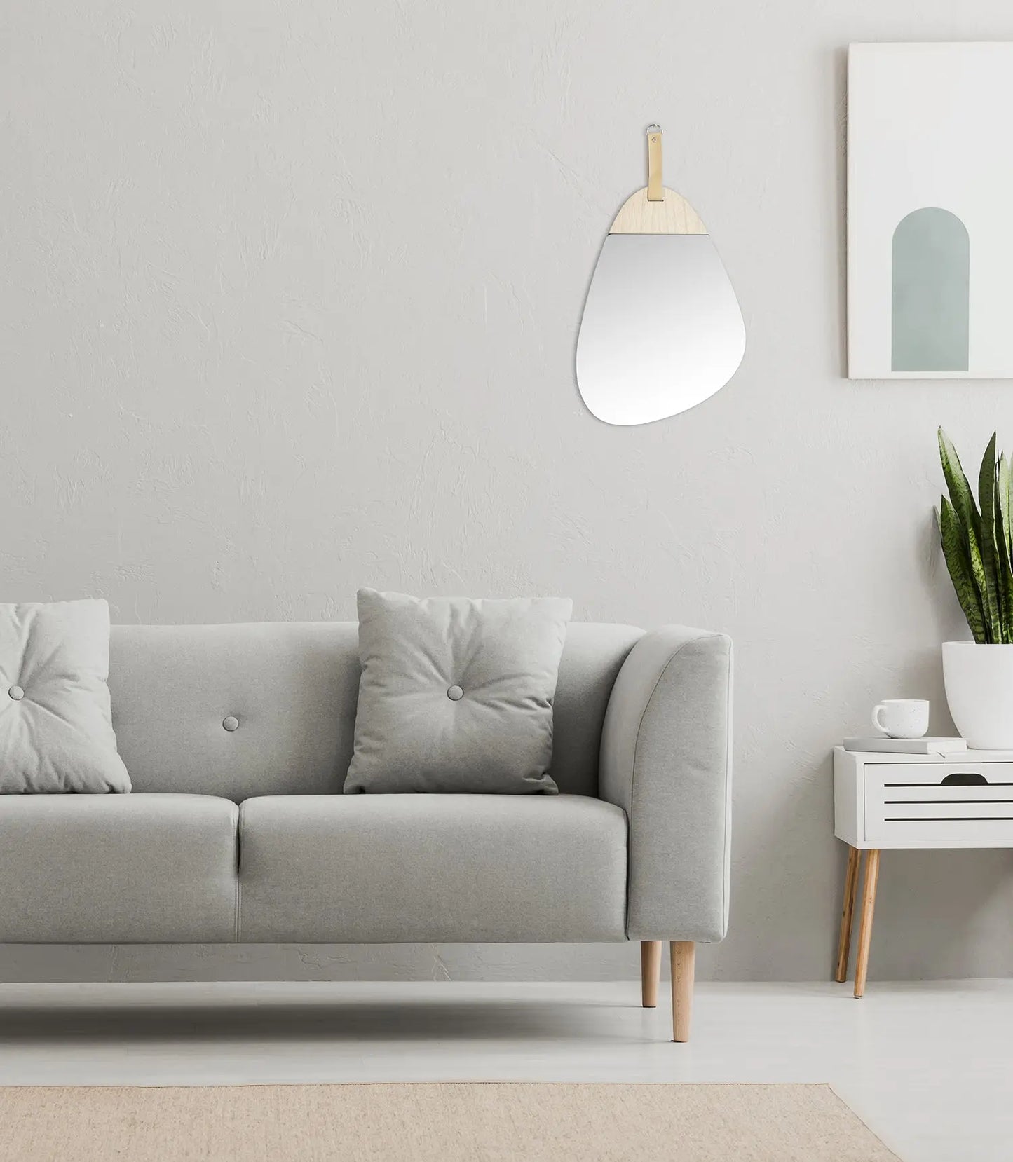 Miroir déco poire avec sangle en cuir