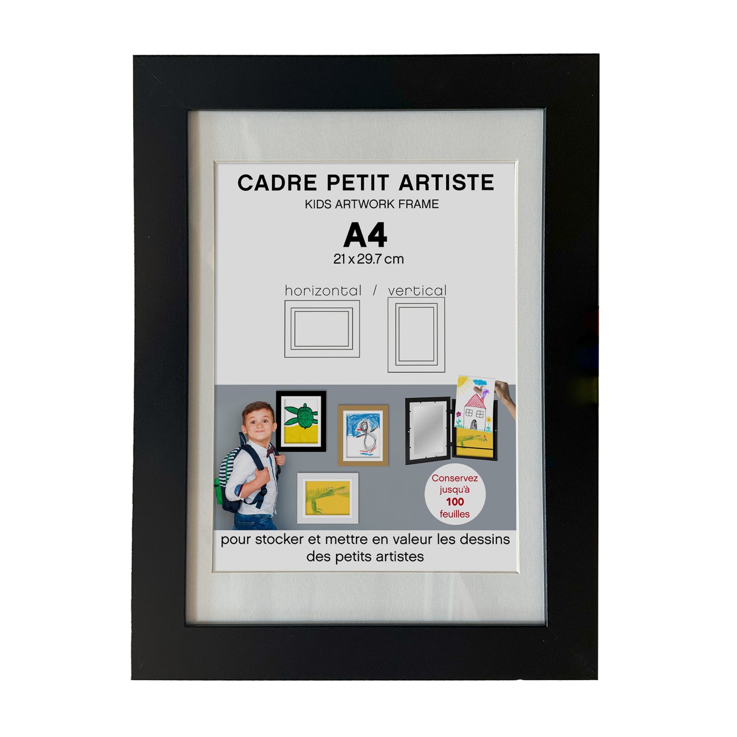 Cadre "Petit Artiste" pour dessin d'enfant A4 noir