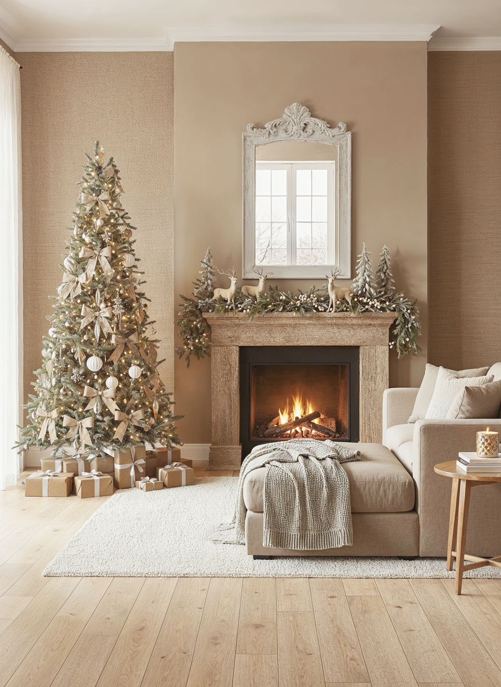 Miroir trumeau en bois rectangulaire effet blanchi avec moulures "Lanwood" - aimuria