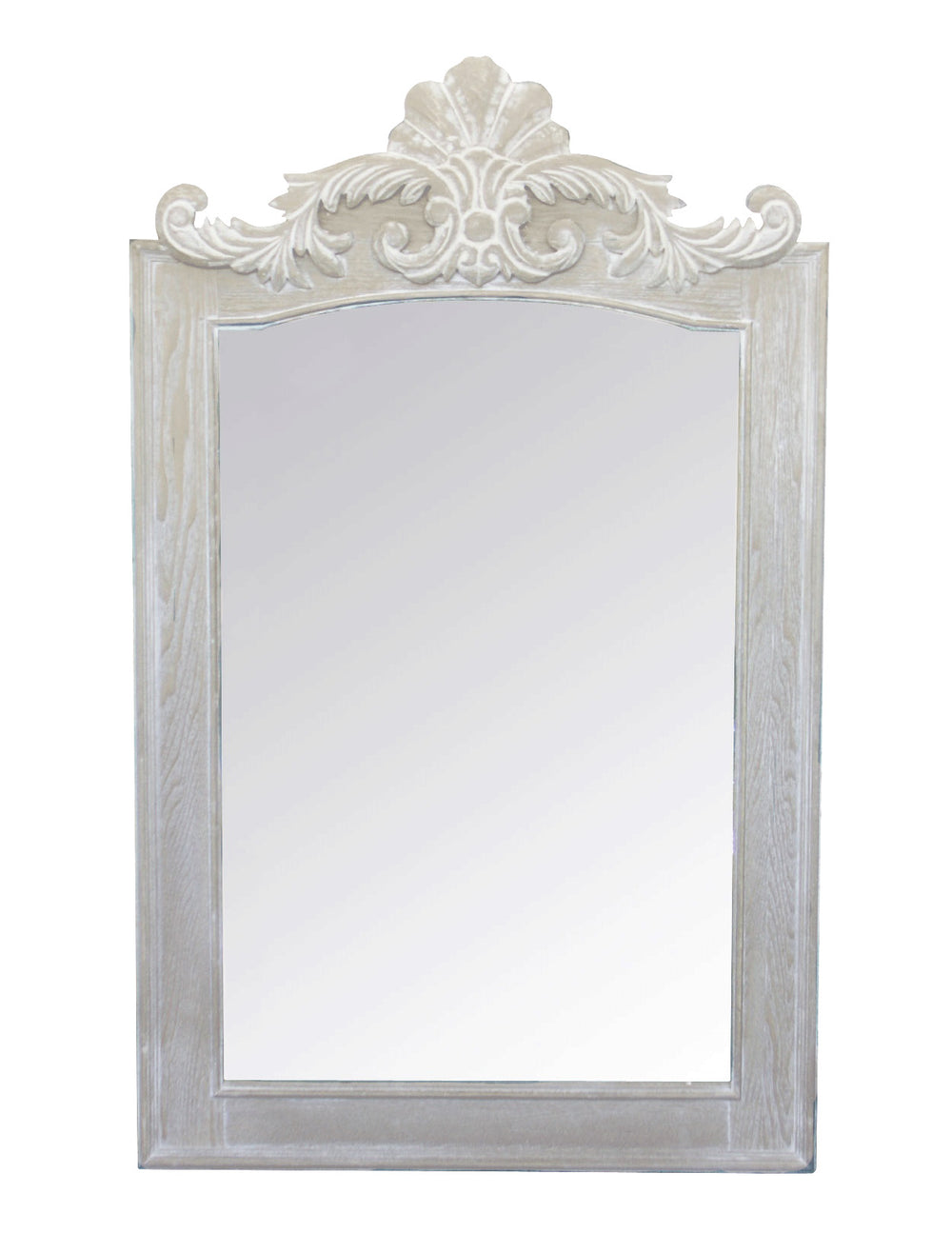 Miroir trumeau en bois rectangulaire effet blanchi avec moulures "Lanwood" - aimuria